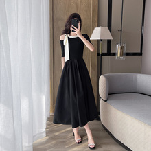 法式赫本风连衣裙高级感夏季女装气质黑色长裙显瘦显高蝴蝶结裙子