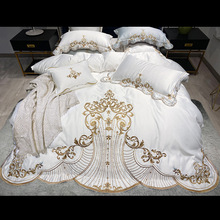 White Soft Satin Silk Cotton Gold Embroidery European Palace