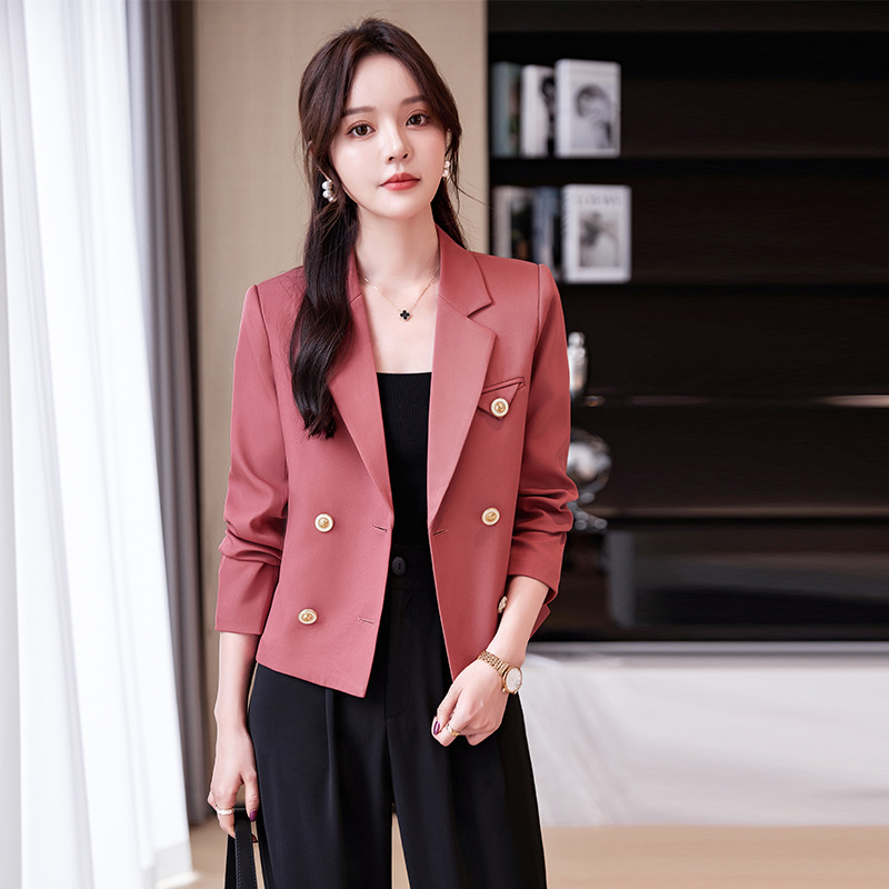 时尚短款小西装外套女士春季2024年新款小个子法式双排扣西服上衣