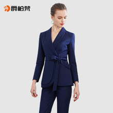 藏青色修身系带西装套裤气质正装套装职业装高端设计感商务女装