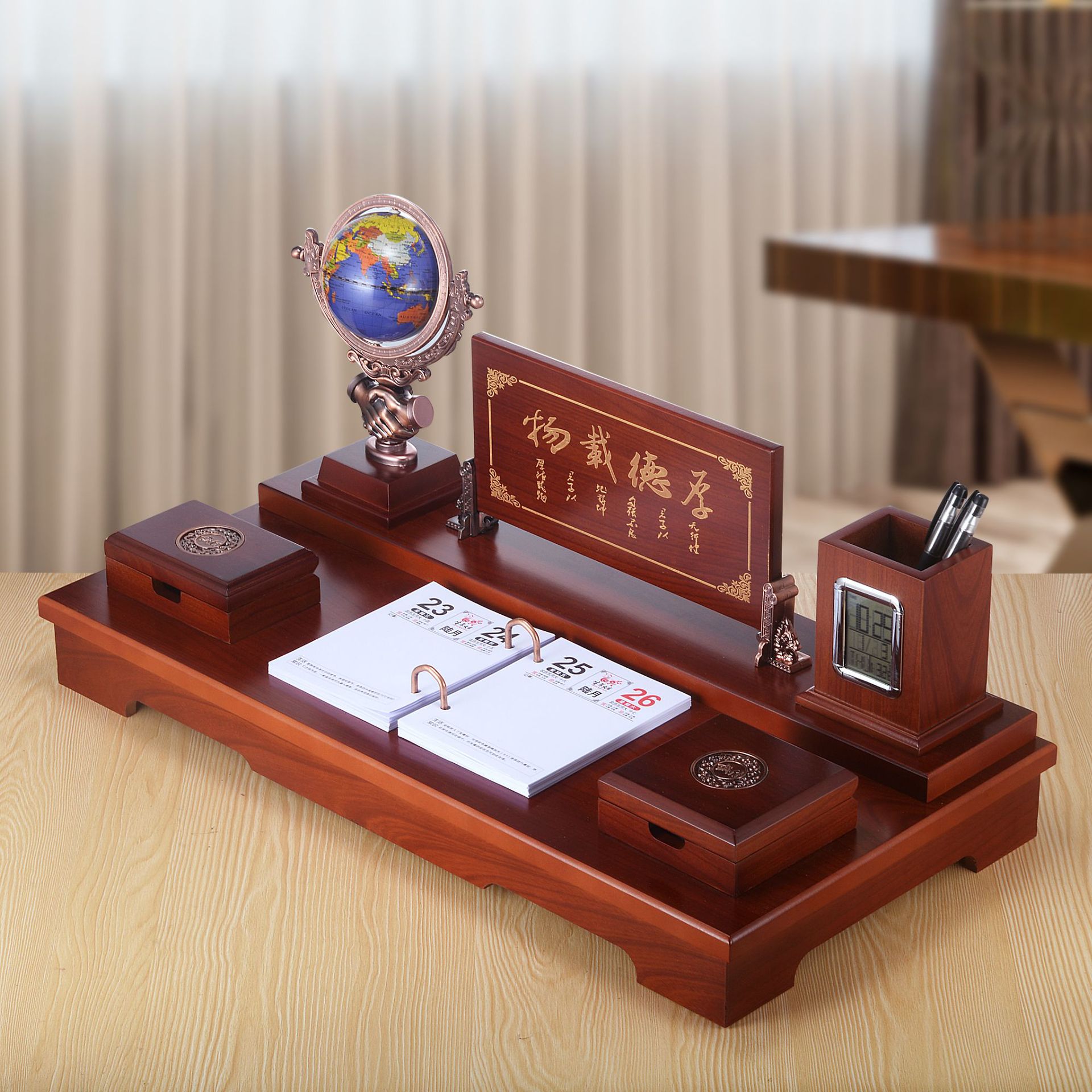 2021年商务整体红木台历架厂家批发定制木质企业台历日历摆件定做