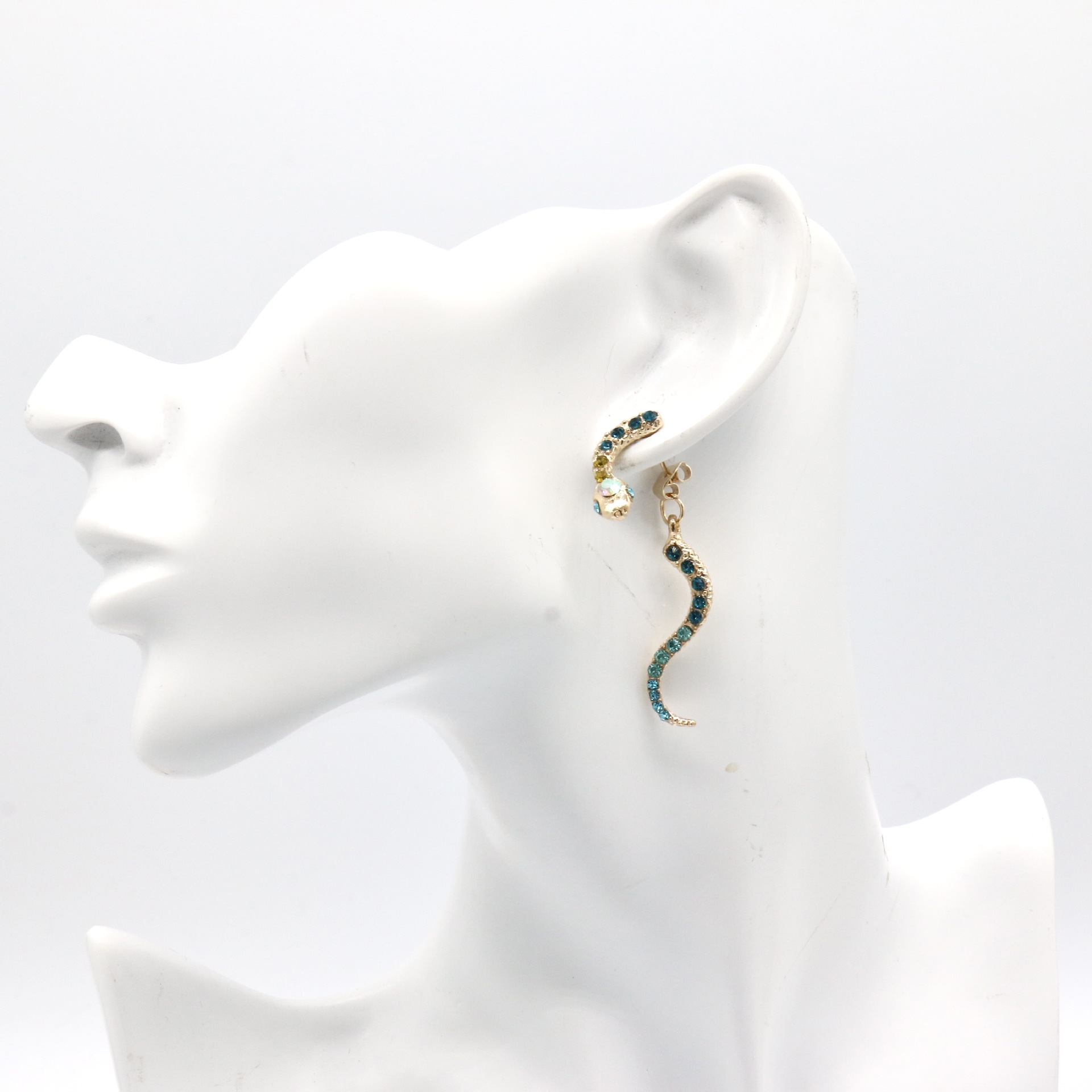 欧美潮流时尚镶钻个性生肖动物蛇形合金分体蛇耳环跨境新款耳钉