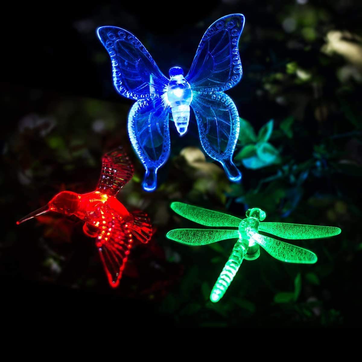 太阳能蝴蝶地插灯配件蜂鸟插件发光彩灯花朵庭院灯LED蜻蜓草坪灯
