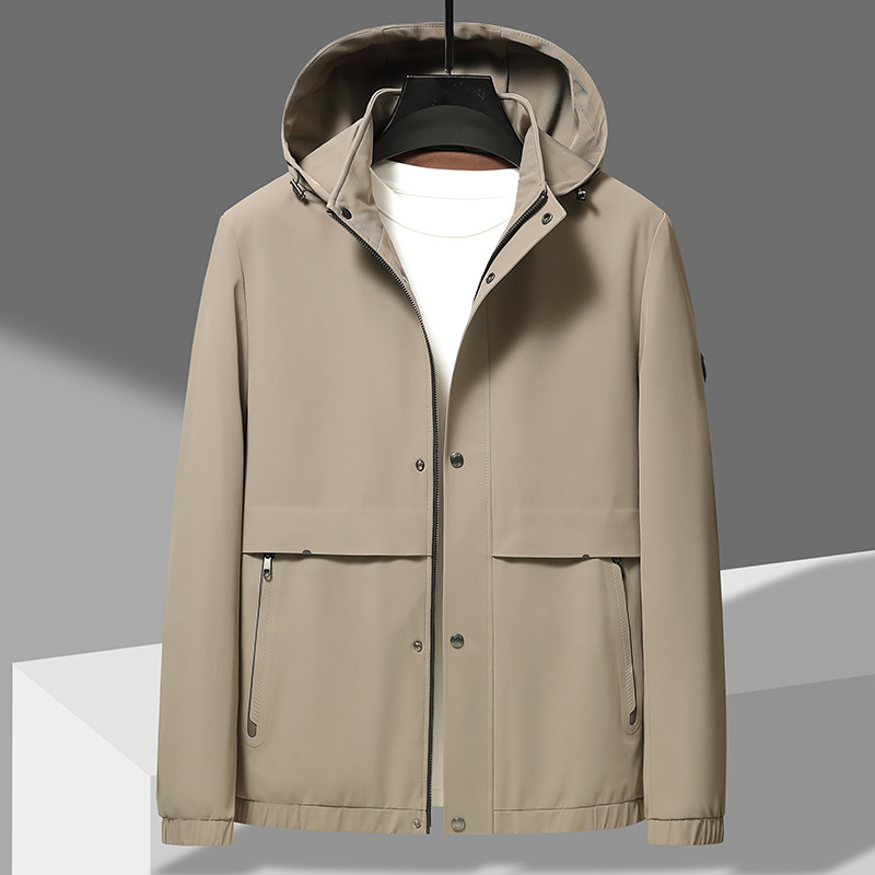 中年男士纯色连帽立领夹克衫春秋季新款长袖时尚休闲男装外套潮流