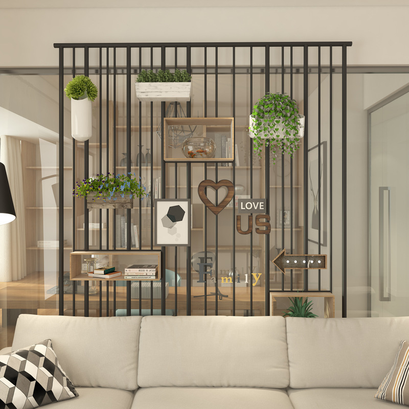 工业风铁艺隔断屏风loft置物架简约现代客厅书架玄关办公室储物柜