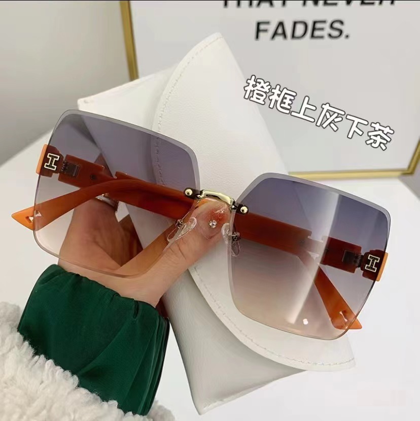 New H Sunglasses Women's Fashionable Aima Large Frame Slim Look Glasses Frameless Trimming Fashion Trending Street Shooting Advanced Sunglasses