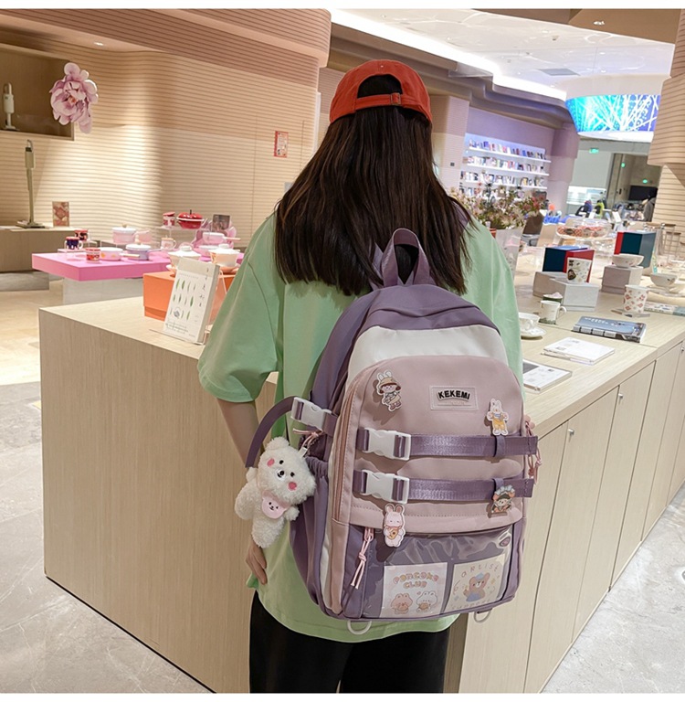 2022 Spring Korean Style New High School Student Large Capacity Schoolbag Casual Contrast Color Girls Backpack Wholesale