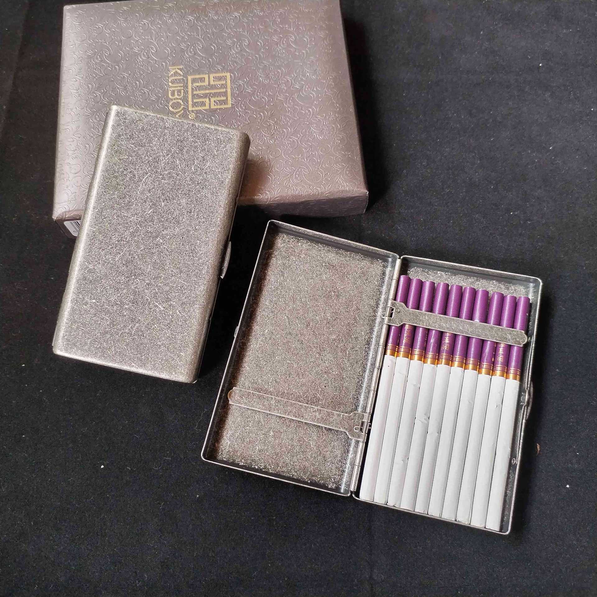长细烟盒12支金属拉丝20支纯黄铜女士防压复古超薄跨境专供代发