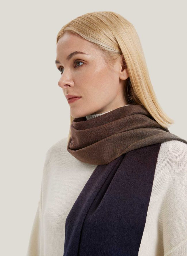 渐变羊绒围巾水波纹内蒙古纯羊绒披肩cashmere围脖加厚保暖冬源头