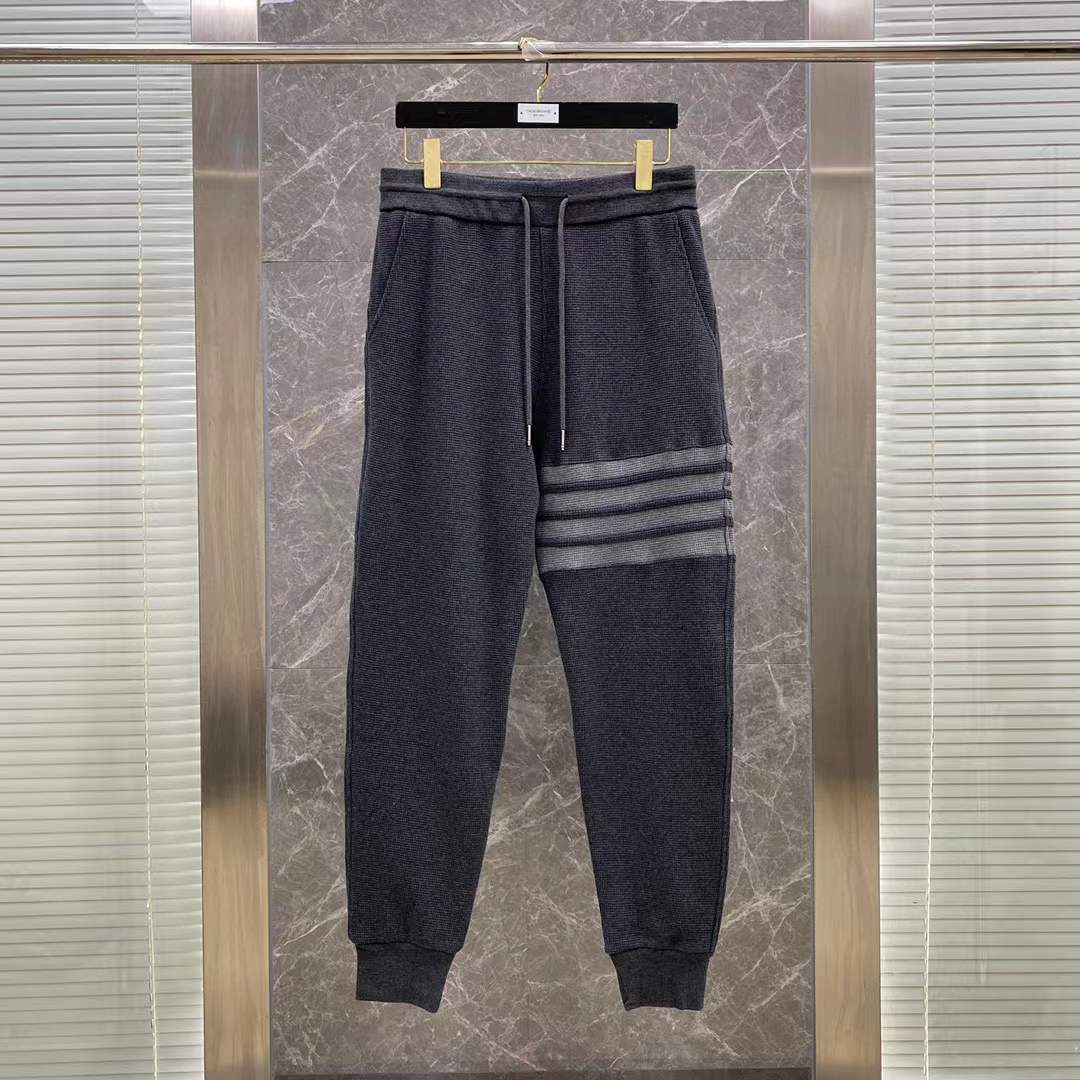 tb潮牌春秋新款经典四杠华夫格长裤男女同款束脚休闲纯色卫裤