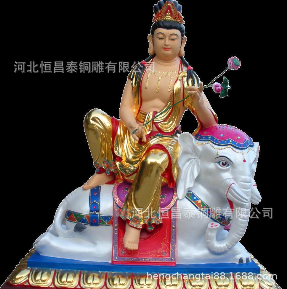 厂家现货2米纯铜贴金文殊普贤菩萨佛像家用供奉坐像菩萨铜摆件