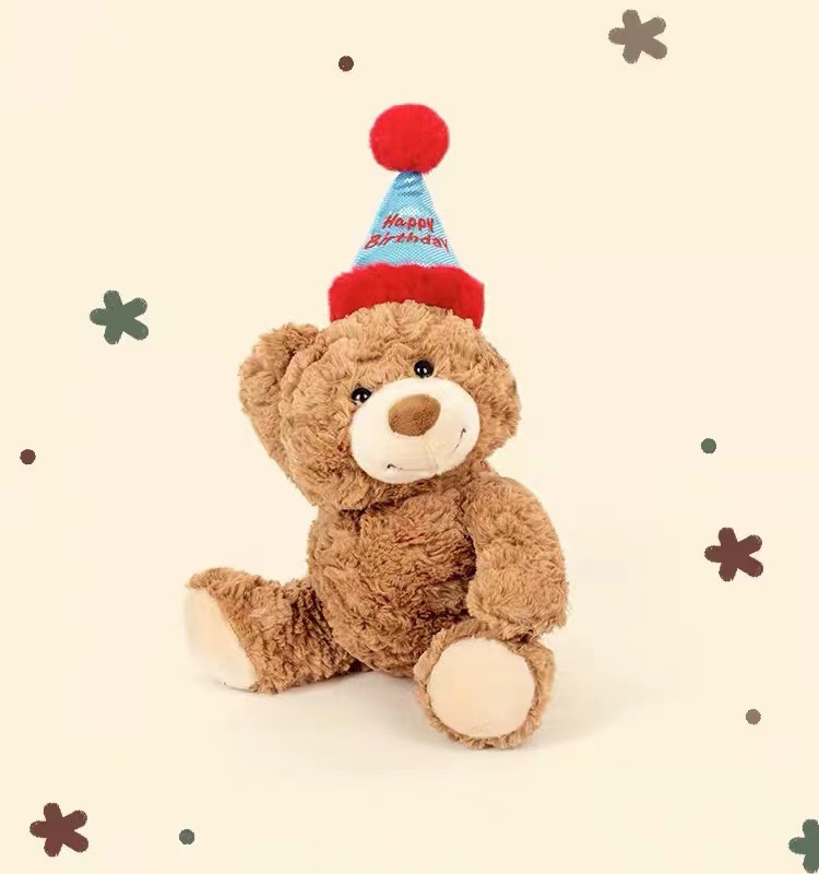 新款生日帽熊毛绒玩具泰迪熊有bear来小熊送女生生日礼物抱枕批发