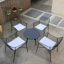 户外桌椅铁艺铁线椅奶茶店简约咖啡厅椅阳台现代休闲室外桌