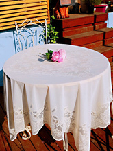 O5Z2户外pvc防水小圆桌桌布圆形室外花园桌布法式玫瑰白色蕾丝圆