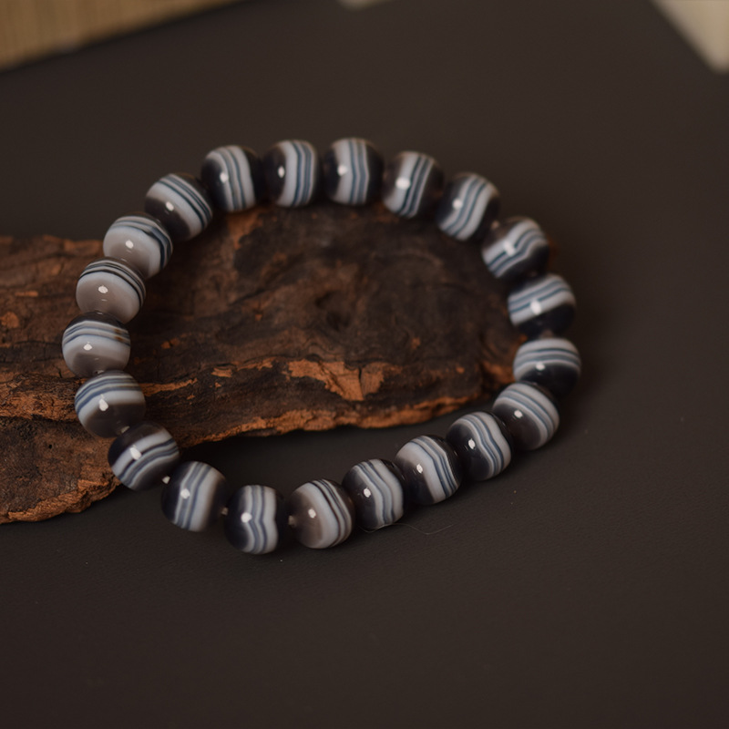 天然一线药师玛瑙蓝沁老型手串波斯缠丝玛瑙手链男士藏传手持佛珠