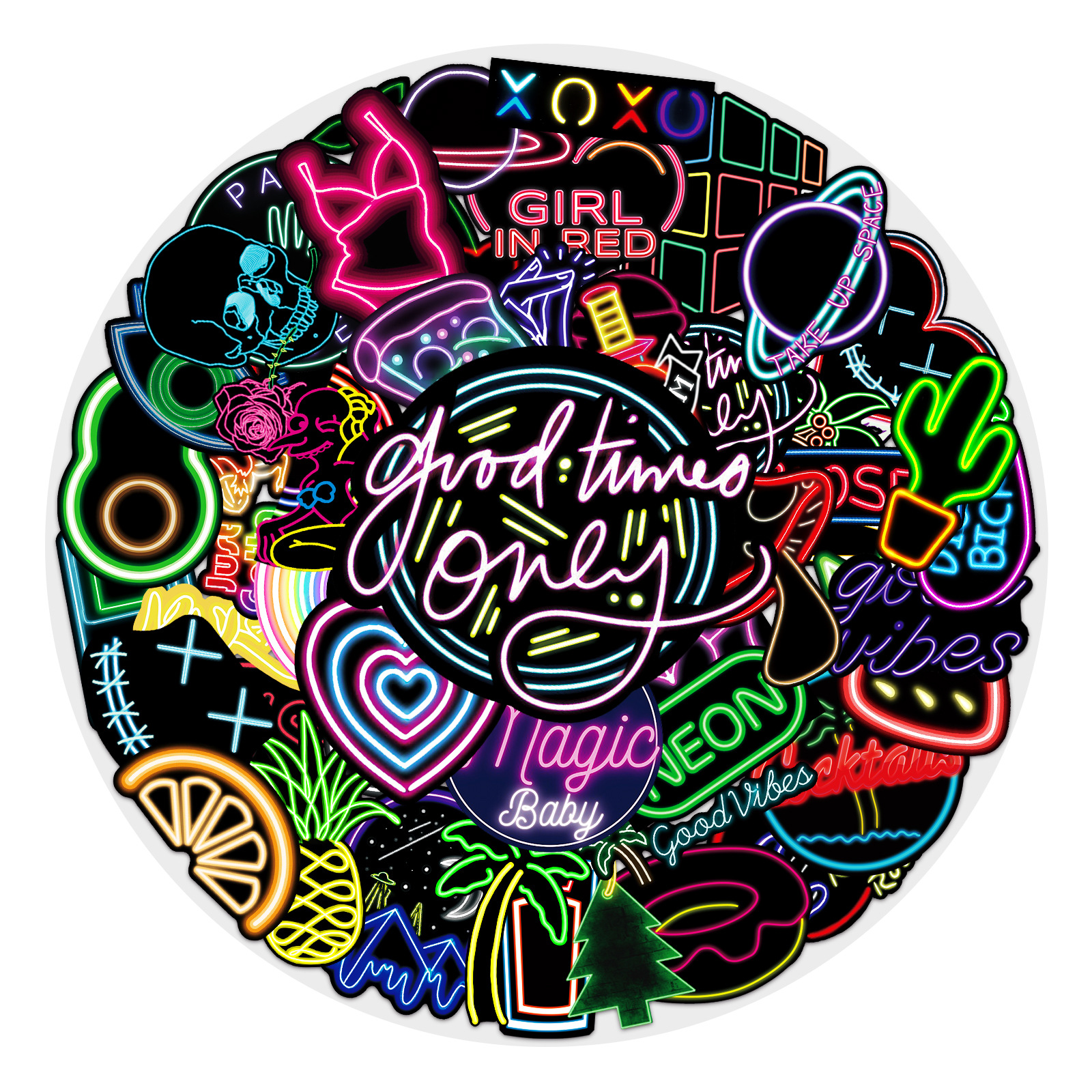 50张霓虹灯笔记本贴纸炫酷潮流涂鸦diy手账手机壳行李箱防水装饰