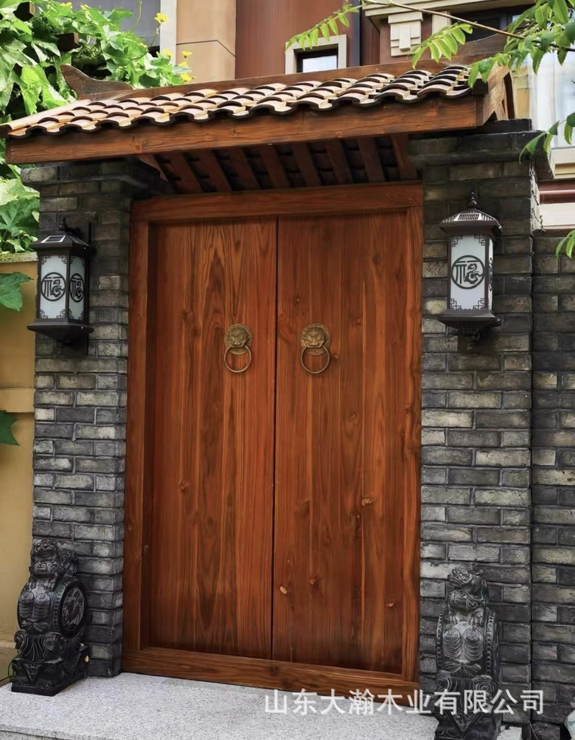 定制中式仿古进户双开实木大门四合院徽派寺庙庭院民宿农家乐大门