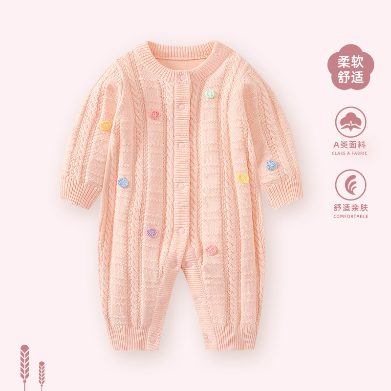 Baby Jumpsuit Spring and Autumn Baby Girl Knitted Cardigan Romper Coat Western Style Newborn Spring Romper Outwear Baby Clothes