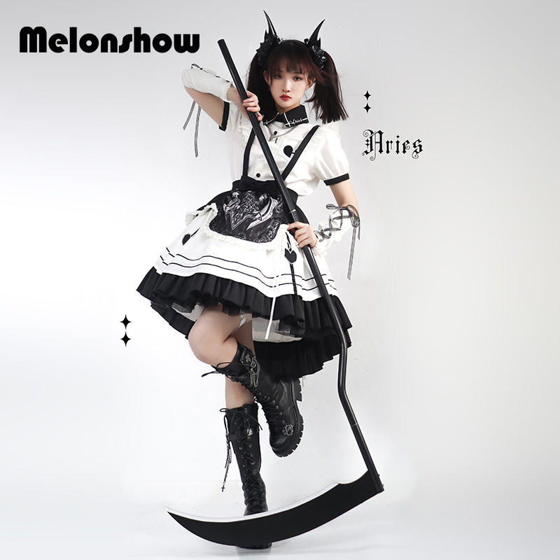 melonshow 白羊座背带裙 原创lolita设计女仆风店员服