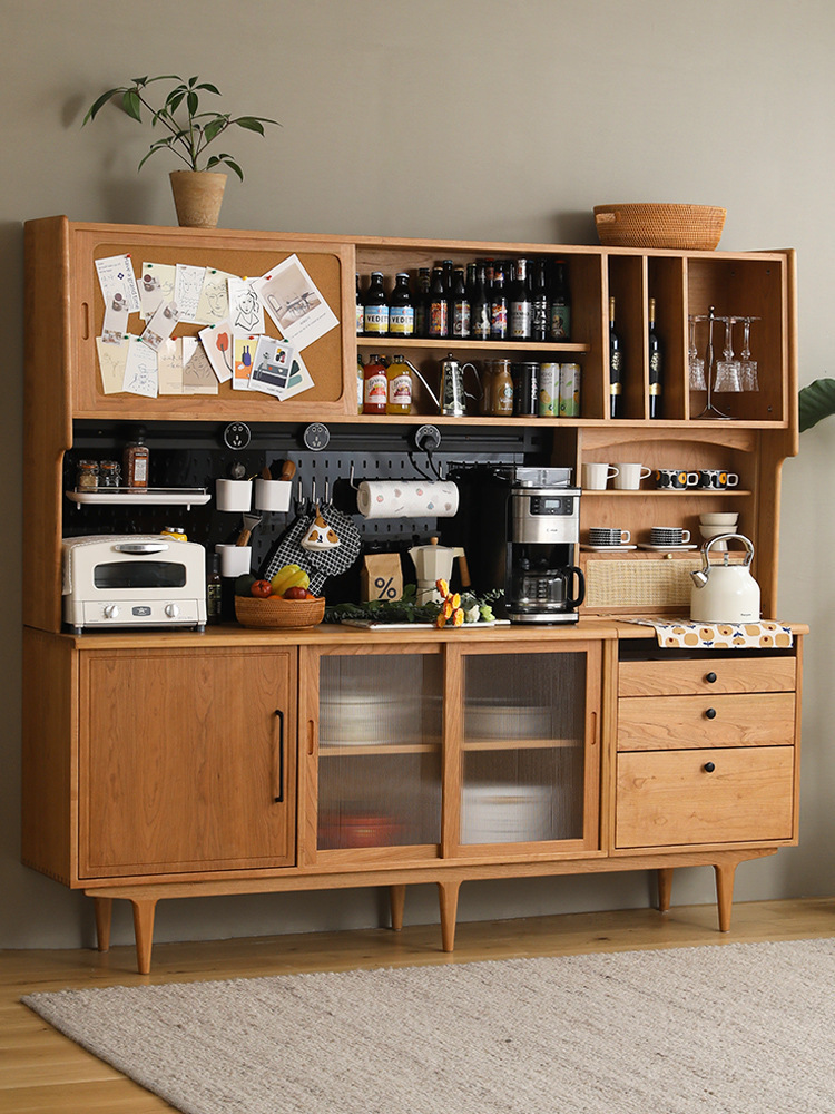 北欧实木餐边柜餐厅洞洞板靠墙高柜家用厨房多功能碗筷收纳橱柜