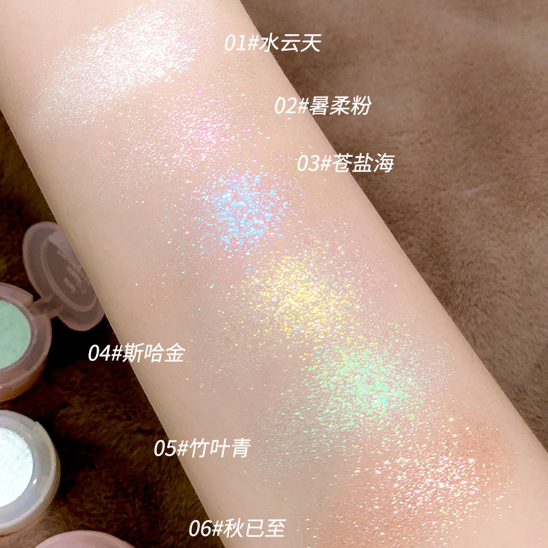 Makeup Xixi Monochrome Eyeshadow Shiny Crystal Super Shiny Highlight Brightening Crouching Silkworm Mashed Potatoes Eye Shadow Plate Waterproof Smear-Proof