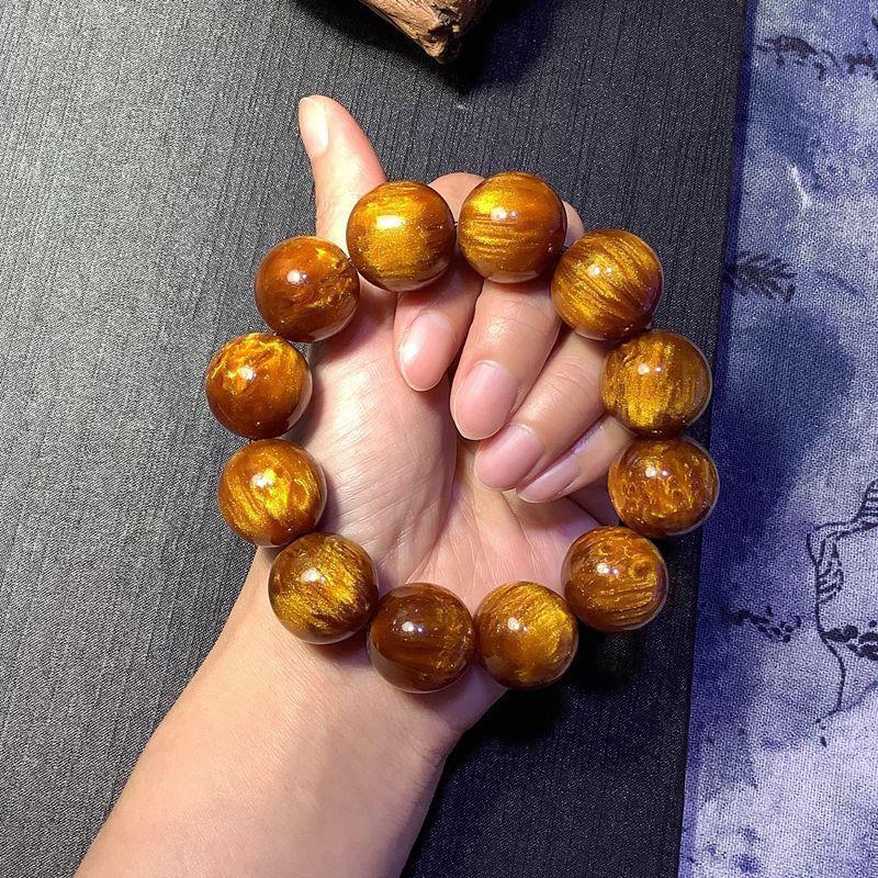 新款金丝蜜蜡香珀手串男女生士蜜蜡圆珠情侣手链蜜蜡圆珠文玩佛珠