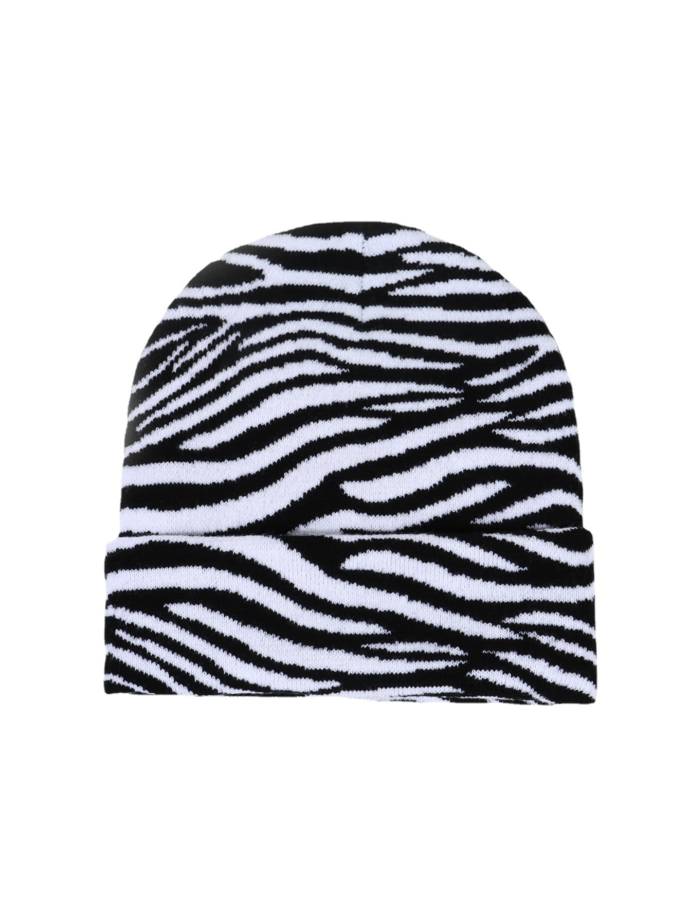 Cross-Border Amazon Shein Exclusive Spot Jacquard Knitted Hat European and American Fashion Zebra Pattern Black and White Warm Hat for Women