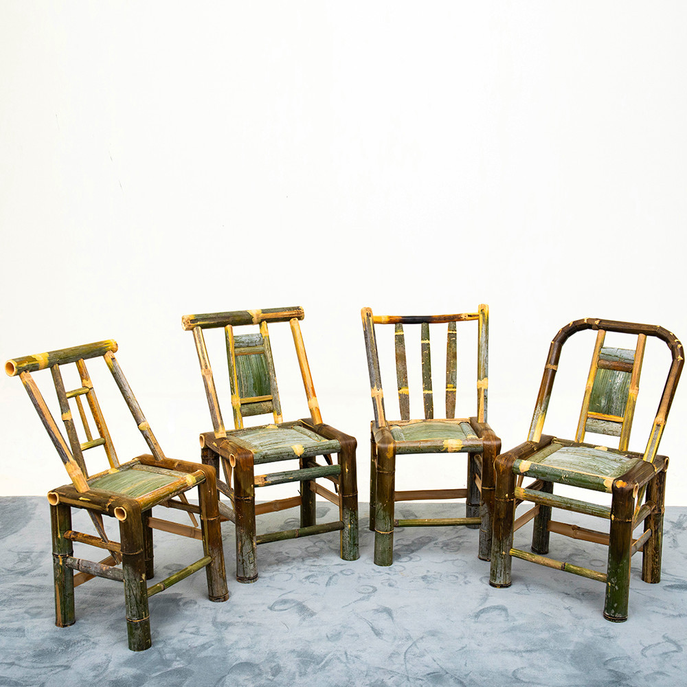 竹椅子靠背椅家用餐椅老式新中式手工竹编藤椅阳台复古小竹凳编织