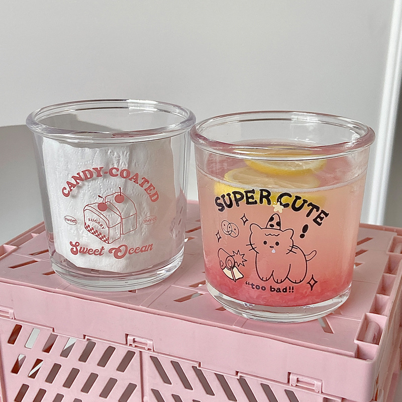 博立美韩国卡通甜品杯玻璃情侣咖啡杯水杯玻璃杯大容量喝水杯子