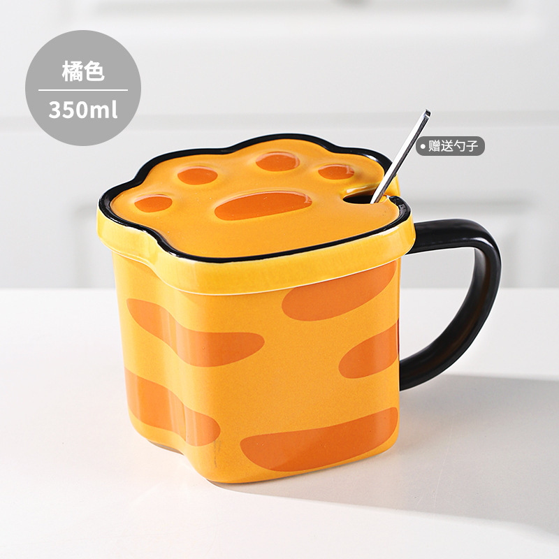 Soft Fufu Cat's Paw Ceramic Cup with Cover Spoon Cute Mug Female Good-looking Drinking Cup Office Breakfast Cup