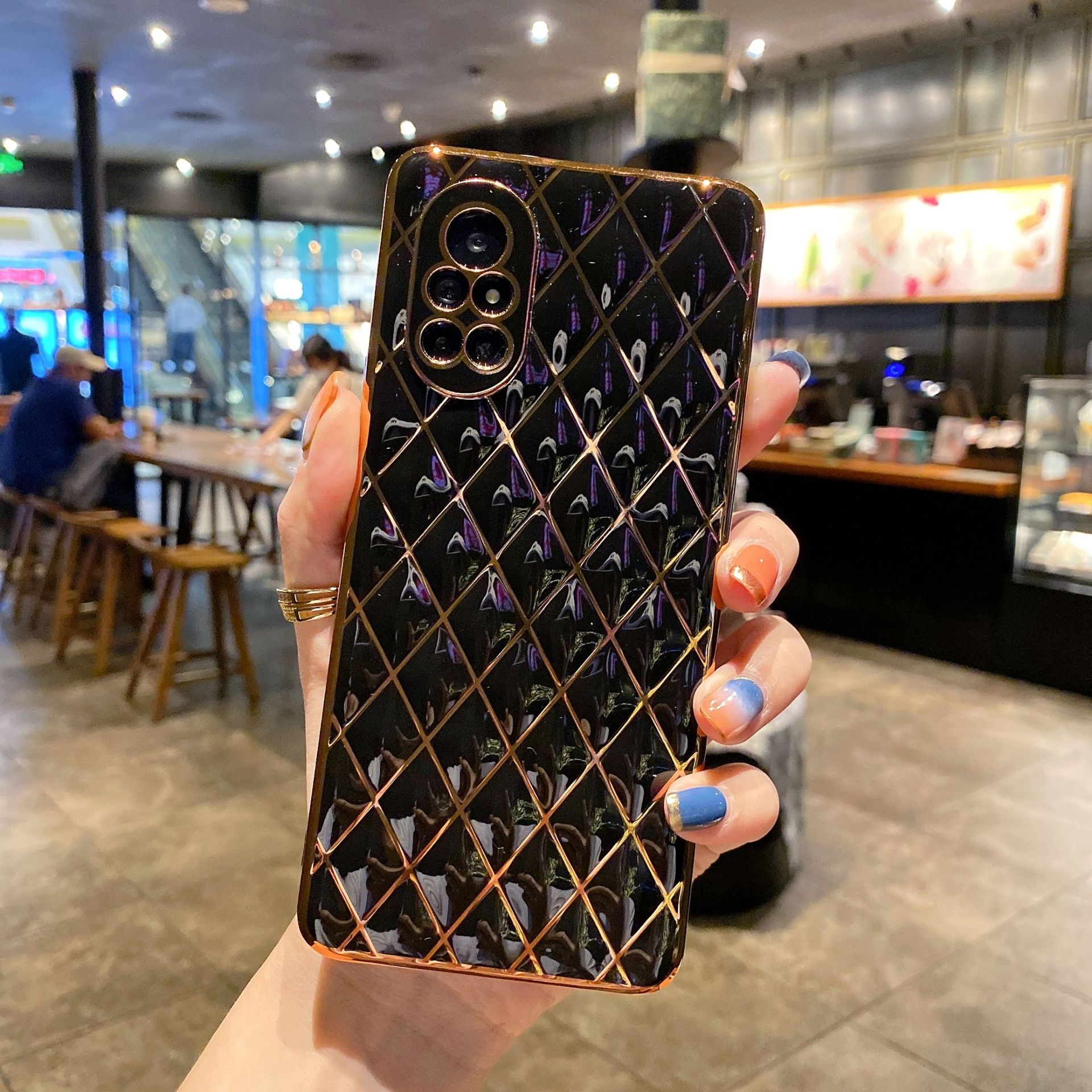 Huawei Nova 8 Electroplated Lambskin Rhombus Phone Case Straight Edge Silicone Fine Hole Women's Fashion Phone Case