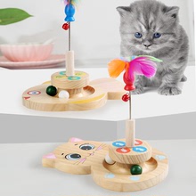 跨境木制寵物貓轉盤游戲實木轉盤滾珠貓爬架玩具