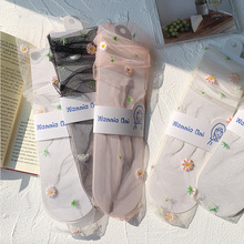 日系蕾丝网纱堆堆袜子女中筒夏季薄款小雏菊中筒袜子透气提花长袜