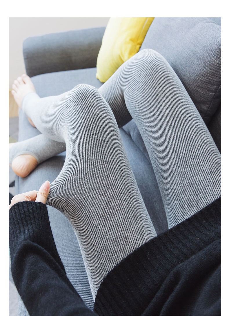 棉裤女加厚加绒打底裤女秋冬外穿显瘦黑色竖条螺纹高腰保暖裤踩脚