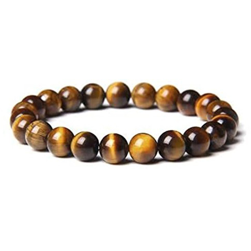 欧美跨境热销8mm黄虎眼石手串 弹力绳圆珠天然宝石串珠男女士手链