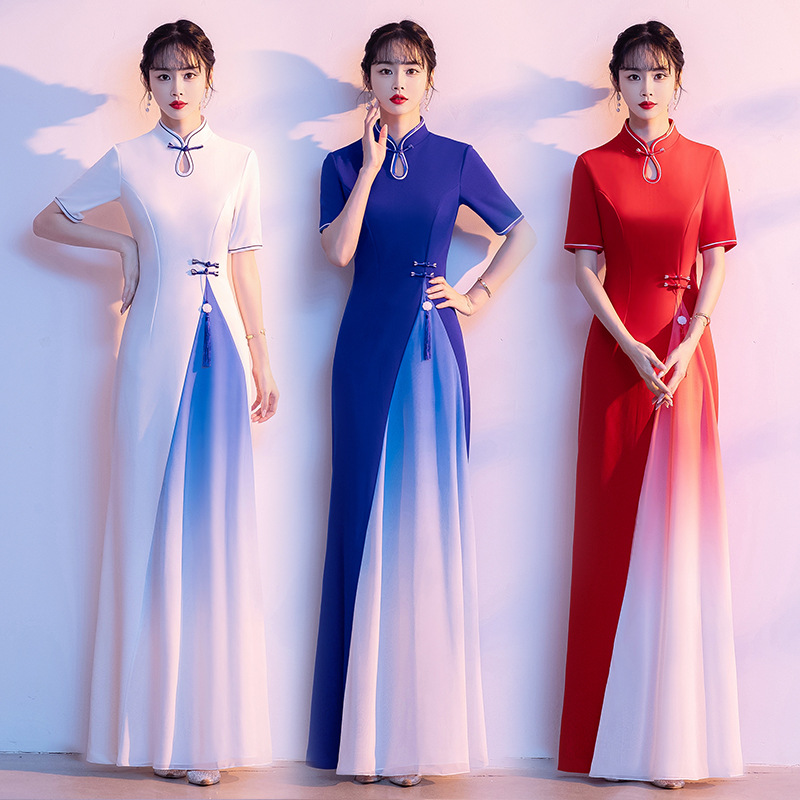 大合唱演出服女长裙红歌比赛舞台服装礼仪迎宾主持人