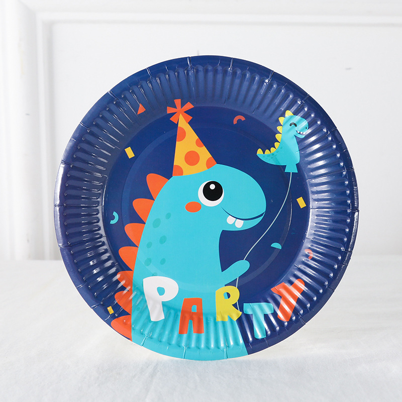 New Dinosaur Three-Piece Set Paper Pallet Paper Cup Tissue Set Birthday Party Supplies Scene Layout Decoration Set