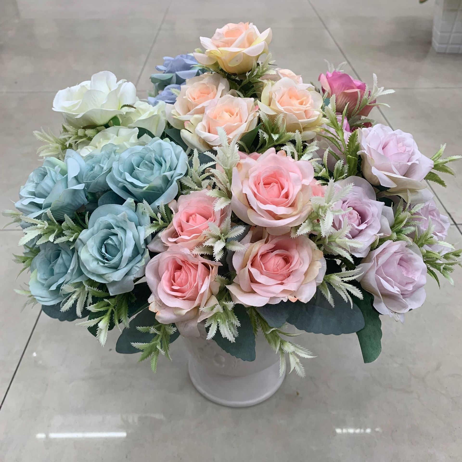 外贸款高品质仿真花6头野玫花 家居装饰摆设 婚庆布置假花花束