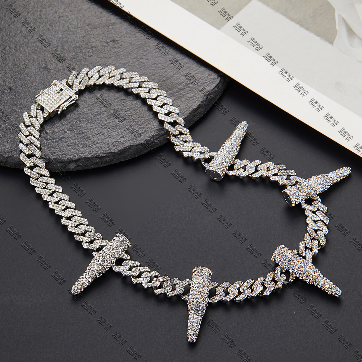 Black Panther Necklace Enhanced Alloy Rhinestone Domineering All-Match Bullet Cuban Link Chain Trendy Jewelry One Piece Dropshipping