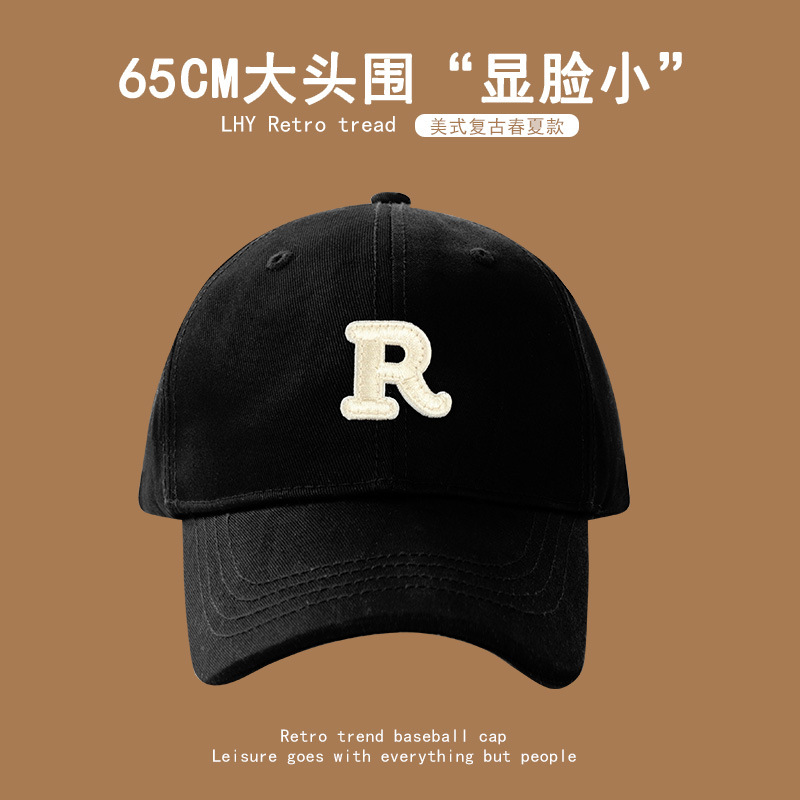 R Standard Big Head Circumference Baseball Hat Men's Spring and Summer Japanese Fashion All-Match Peaked Cap Women's Sun Protection Sun Hat Face-Looking