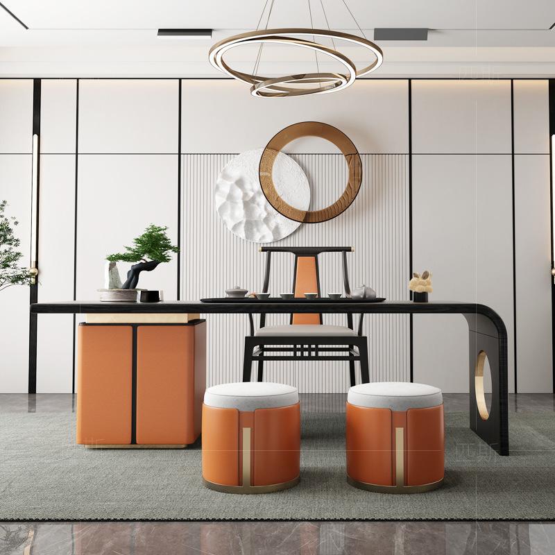 新中式茶桌组合轻奢实木茶室家用功夫茶台现代简约泡茶办公一体桌