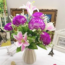 康乃馨百合花束套装假花单支客厅装饰花绢花餐桌摆件花卉