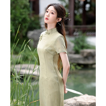 新中式旗袍连衣裙日常可穿绿色清新年轻款改良女夏新款2024