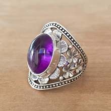 禾呈紫水晶戒指古银色镶嵌复古尼泊尔做旧女款男款手饰品彩宝水晶