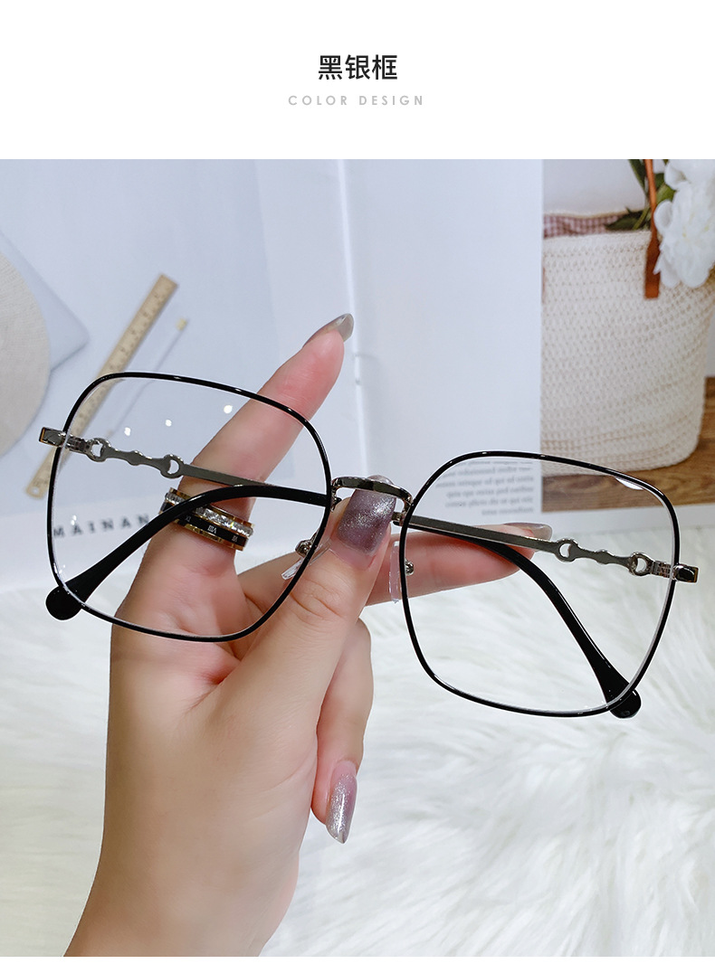 新款网红ins大框方形防蓝光眼镜 倪妮同款素颜平光镜框复古金属架