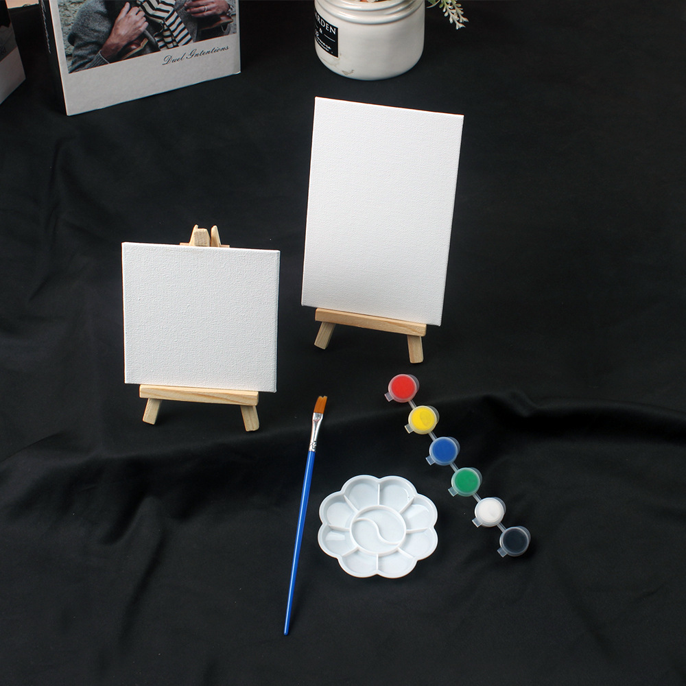 10*10 Canvas Board Children's Mini Diy Graffiti 3mm Thin with Paint Easel Brush Oil Painting Board Set