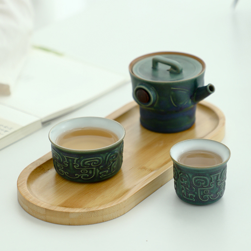 创意陶瓷快客杯便携旅行茶具套装三星堆文创一壶二杯家用功夫茶具