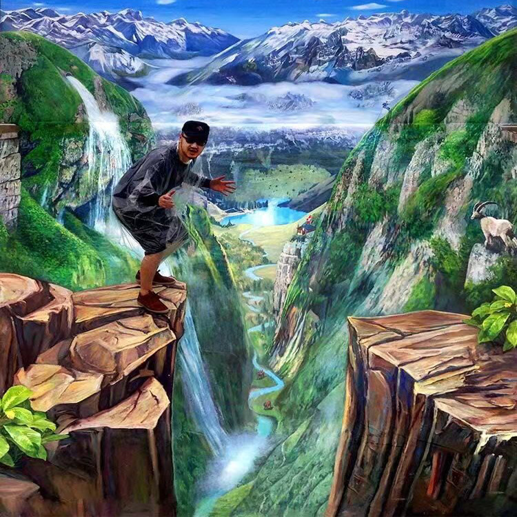 3d手绘立体大型壁画墙绘彩绘3d地贴立体地画涂鸦3d画展围墙手绘画