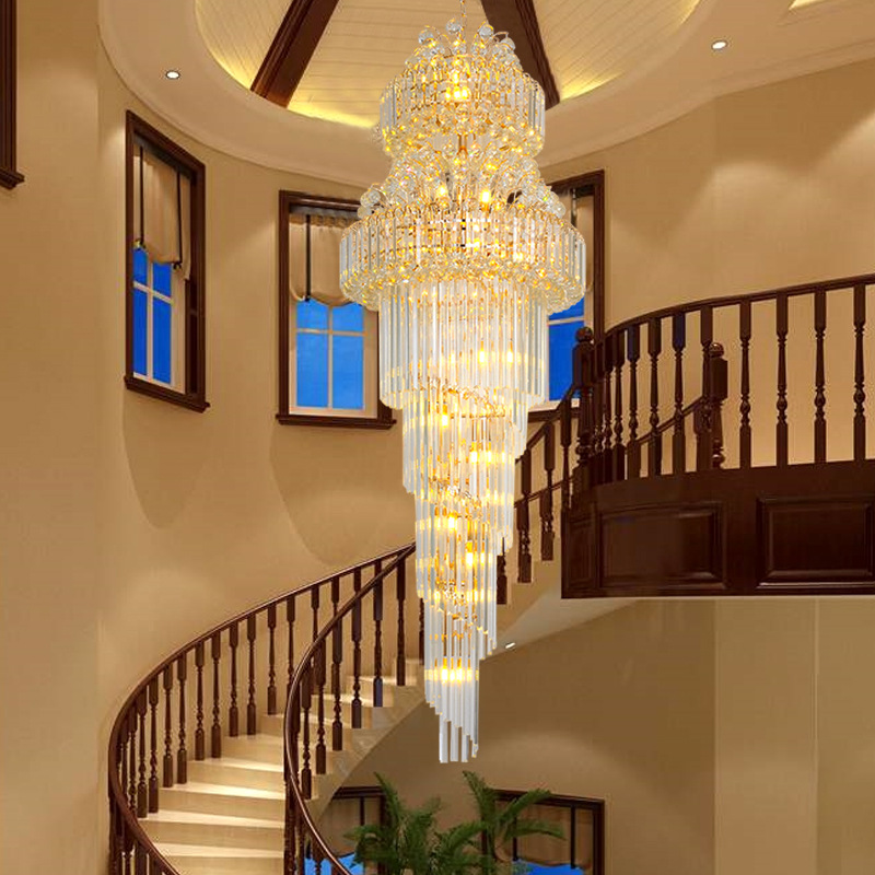 复式楼梯吊灯轻奢客厅别墅大厅水晶灯后现代简约旋转楼梯灯长吊灯