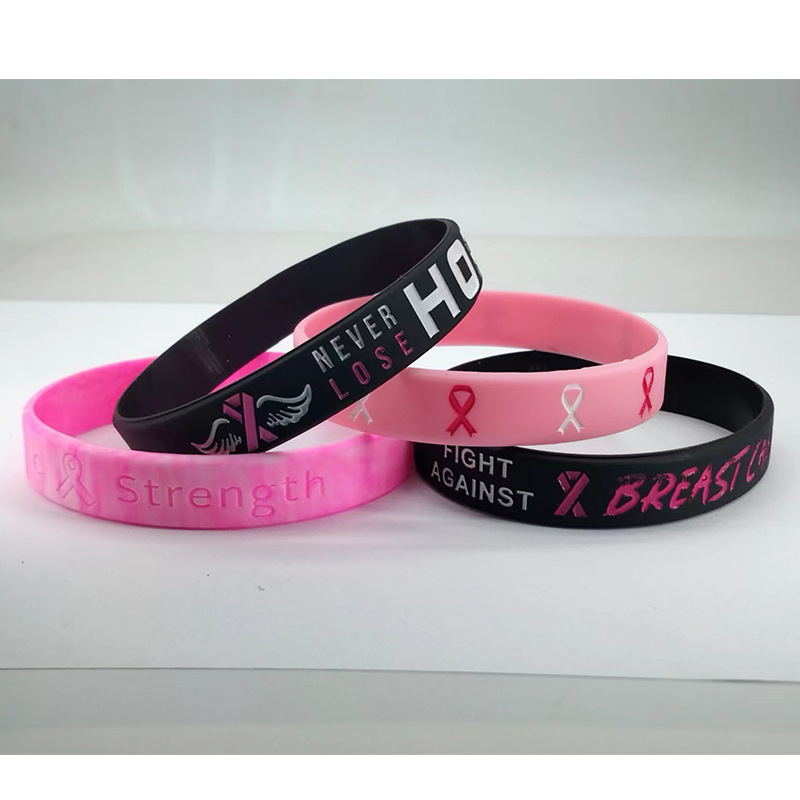 Breast Silicone Bracelet Hope Strength Pink Ribbon Wrist Strap Faith Courage Silica Gel Bracelet